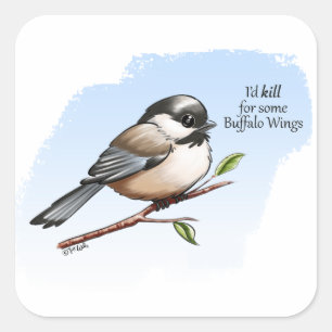 CHICKADEE BUFFALO WINGS von Jeff Willis Art Quadratischer Aufkleber