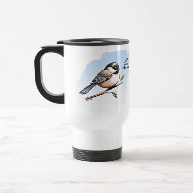CHICKADEE BUFFALO WINGS von Jeff Willis Art Reisebecher (Links)