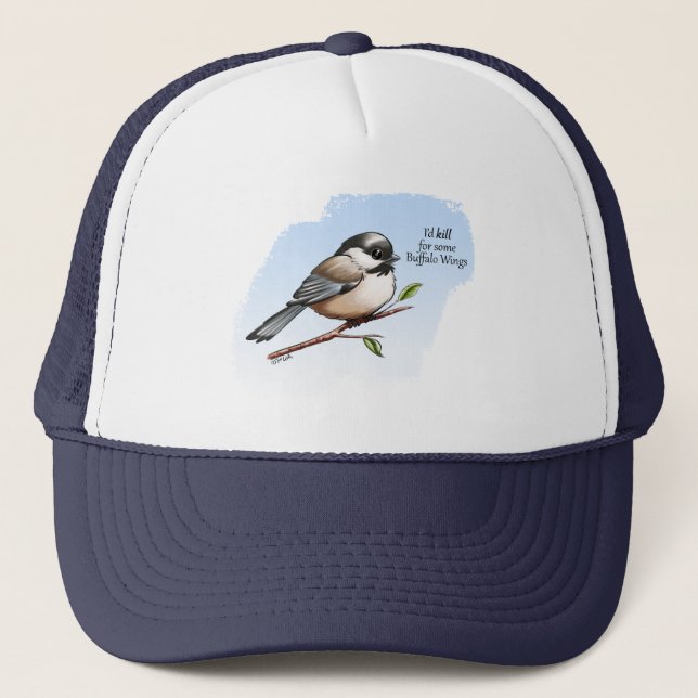 CHICKADEE BUFFALO WINGS von Jeff Willis Art Truckerkappe (Vorderseite)