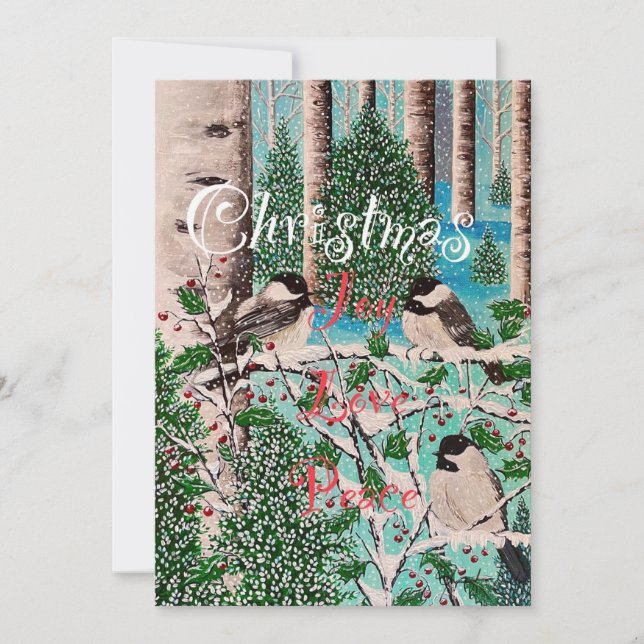 Chickadee Chatter Notecard Feiertagskarte (Vorderseite)