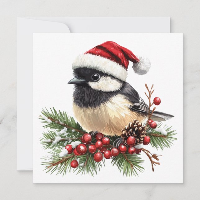 Chickadee Christmas Grußkarte Feiertagskarte (Vorderseite)