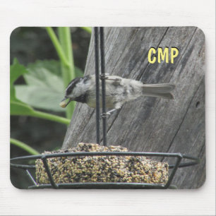Chickadee Eating Sunflower sud Mousepad