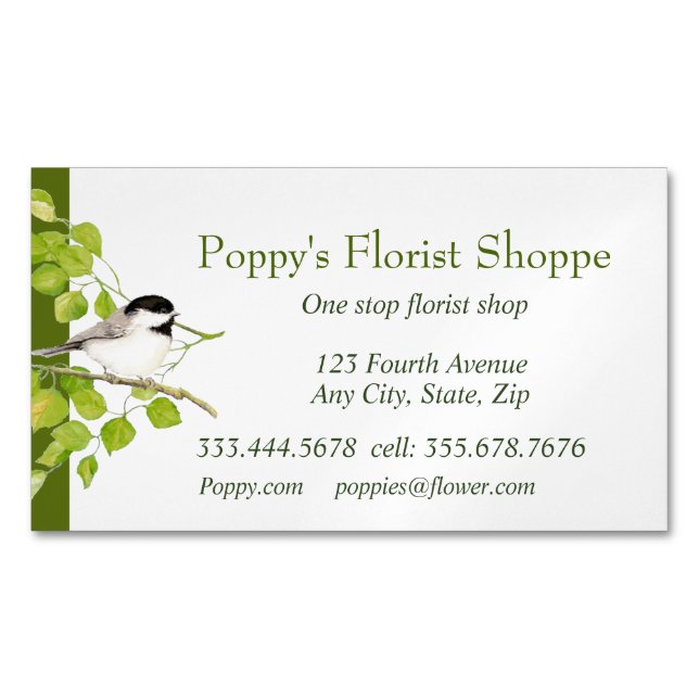 Chickadee Florist Shoppe Blume Business Card Magnetische Visitenkarte (Vorderseite)