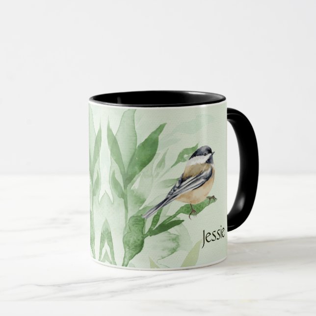 Chickadee Garden Bird Individuelle Name Tasse (VorderseiteRechts)