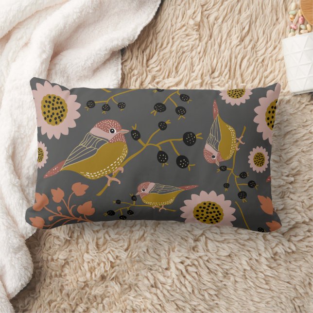 Chickadee Gold Pink Black Pattern Lendenkissen (Decke)