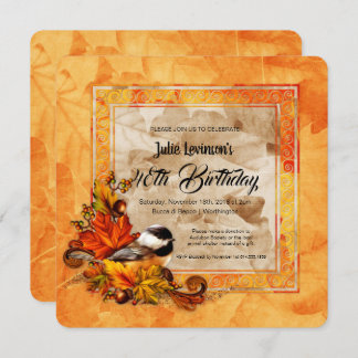 Chickadee & Golden Autumn Leaves Geburtstagsparty Einladung