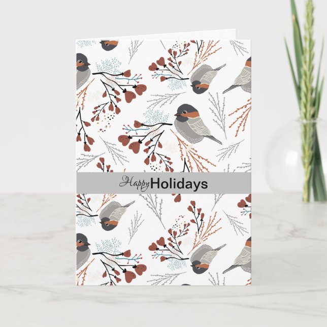 Chickadee Hearts Winter Feiertagskarte (Vorderseite)