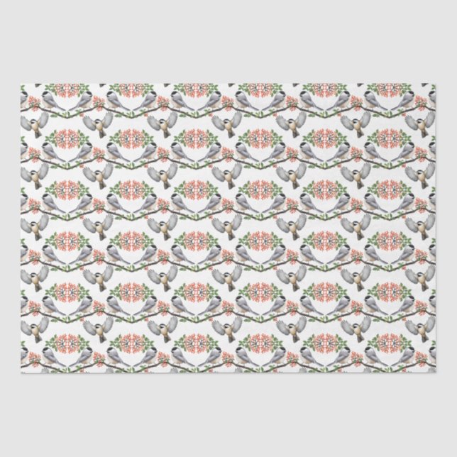 Chickadee in Red Berry Vines Tissue Seidenpapier (Vorderseite)