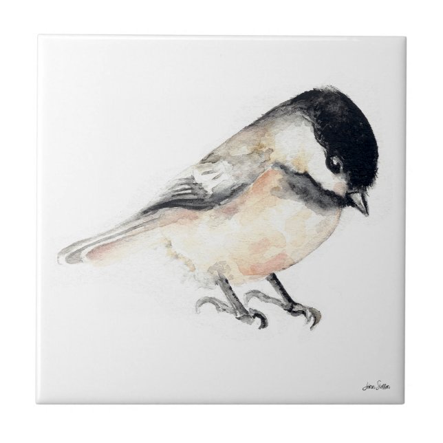 Chickadee Keramik Tile Fliese (Chickadee Watercolor Ceramic Tile from Jenn's Emporium. )