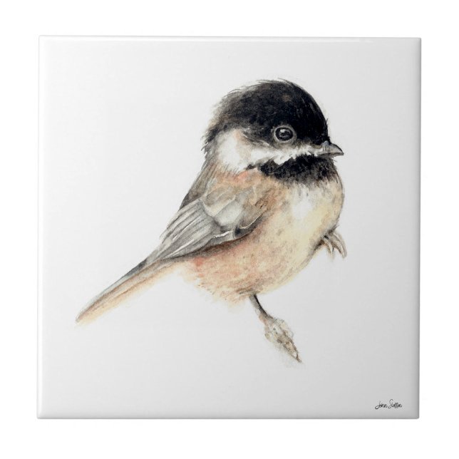 Chickadee Keramik Tile Fliese (Chickadee Watercolor Ceramic Tile from Jenn's Emporium. )