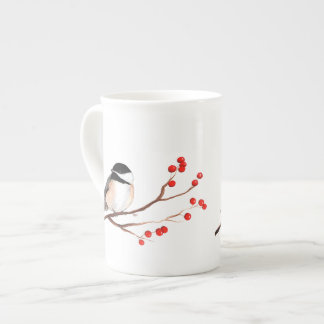 Chickadee mit roten Beeren - Single-Niederlassung Prozellantasse