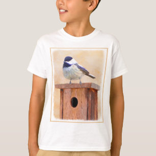 Chickadee on Birdhouse Painting Original Bird Art T-Shirt