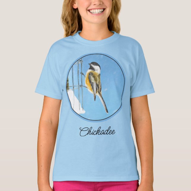Chickadee on Feeder Painting - Original Bird Art T T-Shirt (Vorderseite)
