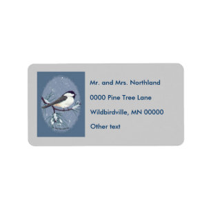 Chickadee-ovaler grauer Hintergrund Adressaufkleber