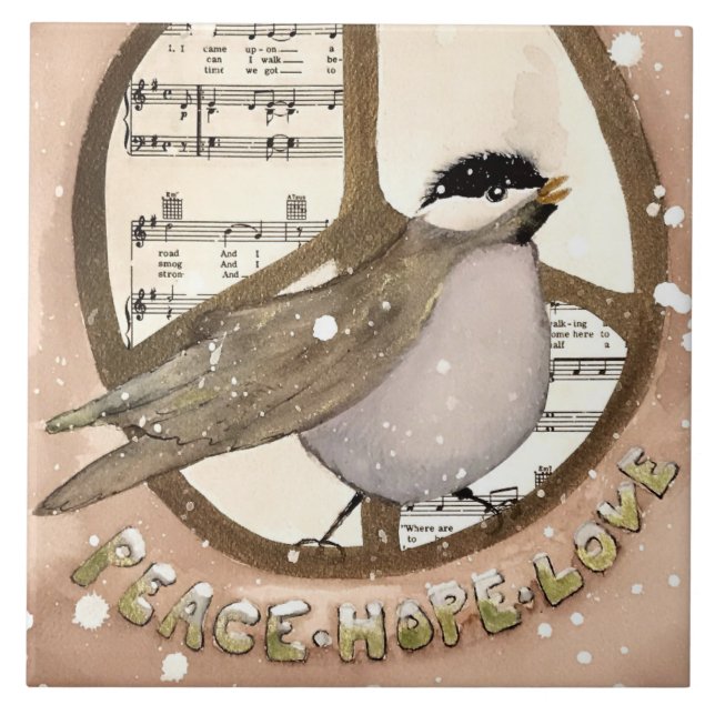 Chickadee Peace, Liebe, Hope Keramik Küche Tile Fliese (Vorderseite)