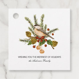 Chickadee Pine Branch Holly Weihnachtsgeschenk Geschenkanhänger