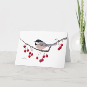 CHICKADEE & RED BERRIES VON SHARON SHARPE FEIERTAGSKARTE