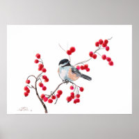 CHICKADEE & RED BERRIES VON SHARON SHARPE