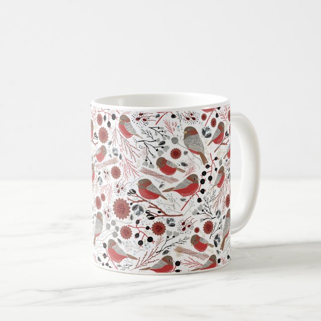 Chickadee Red Holiday Muster mit floralen Kaffeetasse (VorderseiteRechts)