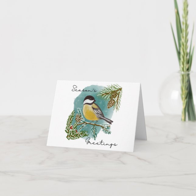 Chickadee Season's Greetings Holiday Card Karte (Vorderseite)