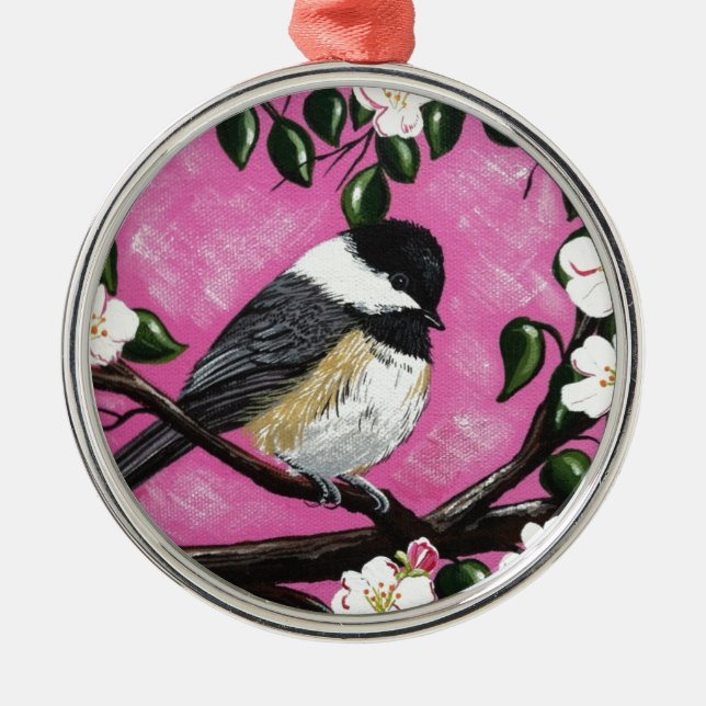 Chickadee Silbernes Ornament (Vorne)