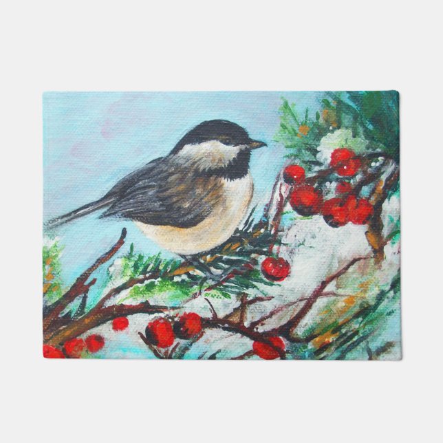 Chickadee-Sweet Winter Black Capped Chickadee Bird Fußmatte (Vorderseite)