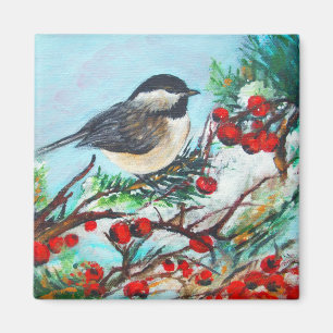 Chickadee-Sweet Winter Black Capped Chickadee Bird Magnet