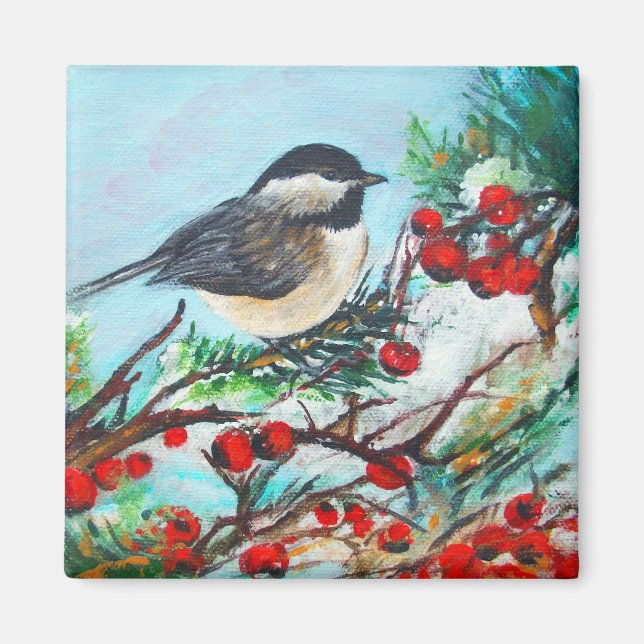 Chickadee-Sweet Winter Black Capped Chickadee Bird Magnet (Vorne)