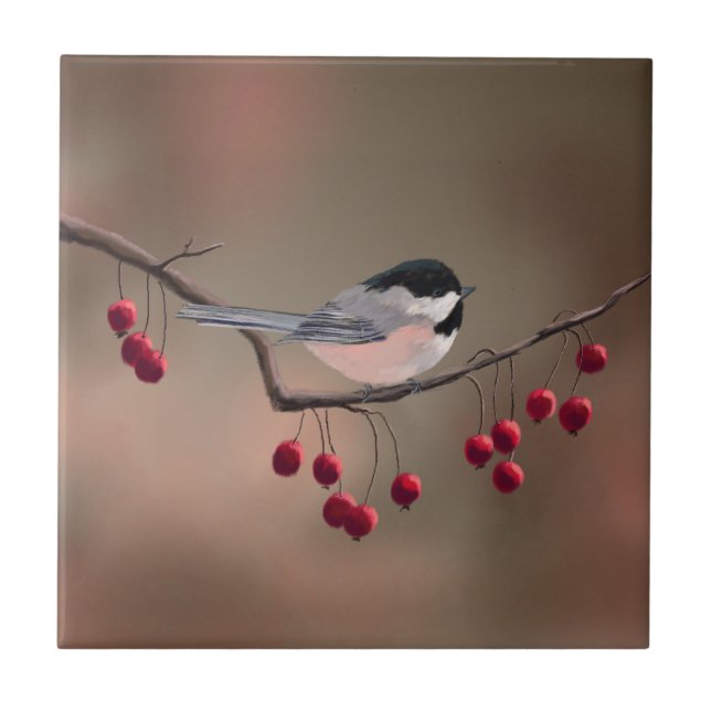 CHICKADEE u. ROTE BEEREN 2 durch SHARON SHARPE Fliese (Vorderseite)