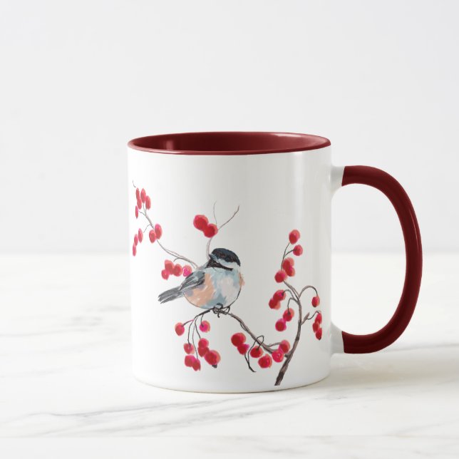 CHICKADEE u. ROTE BEEREN durch SHARON SHARPE Tasse (Rechts)