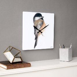 Chickadee Uhr Watercolor Square