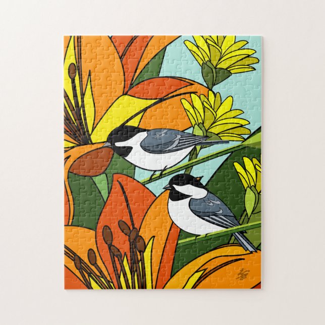 Chickadee und Blume Puzzle (Vertikal)