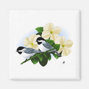 Chickadee und Dogwood-Blume Magnet