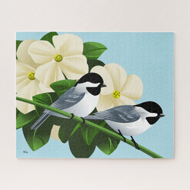 Chickadee und Dogwood-Blume Puzzle (Horizontal)