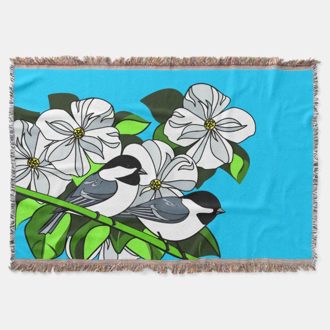 Chickadee unter Dogwood-Blume Decke (Vorderseite)