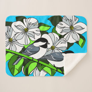 Chickadee unter Dogwood-Blume Sherpadecke