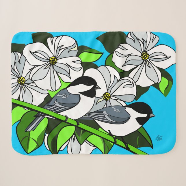 Chickadee unter Dogwood-Blume Sherpadecke (Vorderseite (Horizontal))