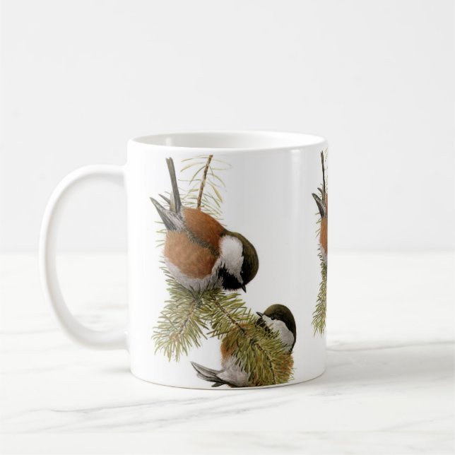 Chickadee-Vogelmalerei auf Kastanien Kaffeetasse (Links)