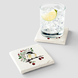 Chickadee Watercolor Art Steinuntersetzer