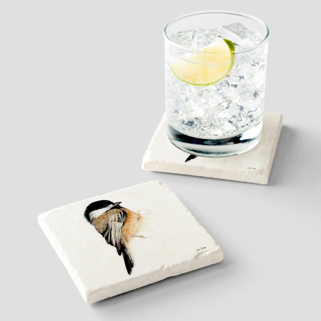 Chickadee Watercolor Art Steinuntersetzer (Chickadee Watercolor Art Stone Coaster from Jenn's Emporium. )