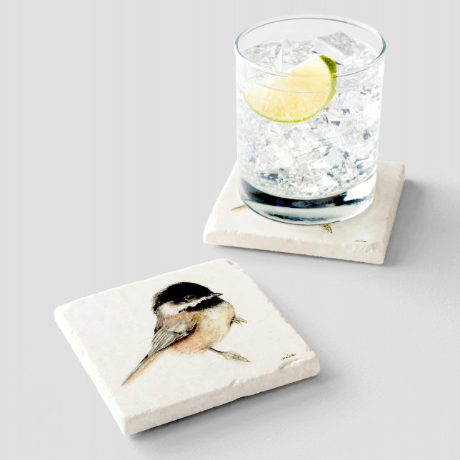 Chickadee Watercolor Art Steinuntersetzer (Chickadee Watercolor Art Stone Coaster from Jenn's Emporium. )
