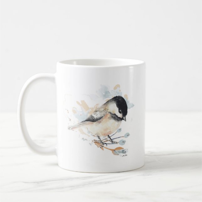 Chickadee Watercolor-Blume Kaffeetasse (Links)