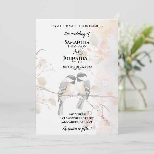 Chickadee Wedding Einladung (Stehend Vorderseite)