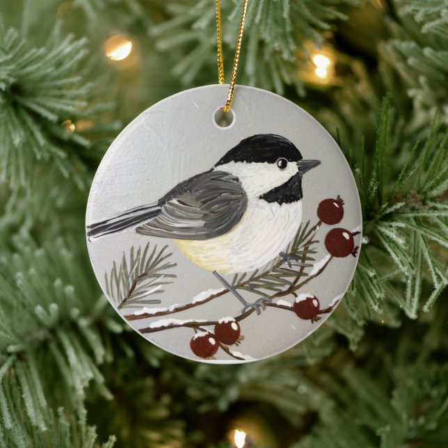 Chickadee Weihnachtsdekoration Keramik Ornament (Baum)