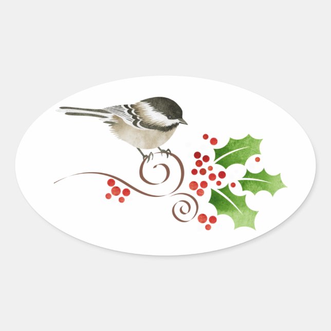 Chickadee Weihnachtskleber-Siegel Ovaler Aufkleber (Vorderseite)