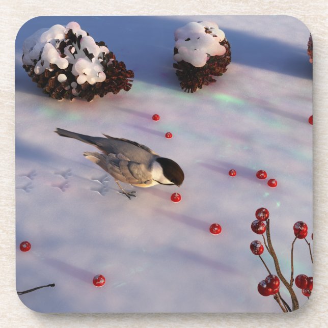 Chickadee Winter Cork Untersetzer (Vorderseite)