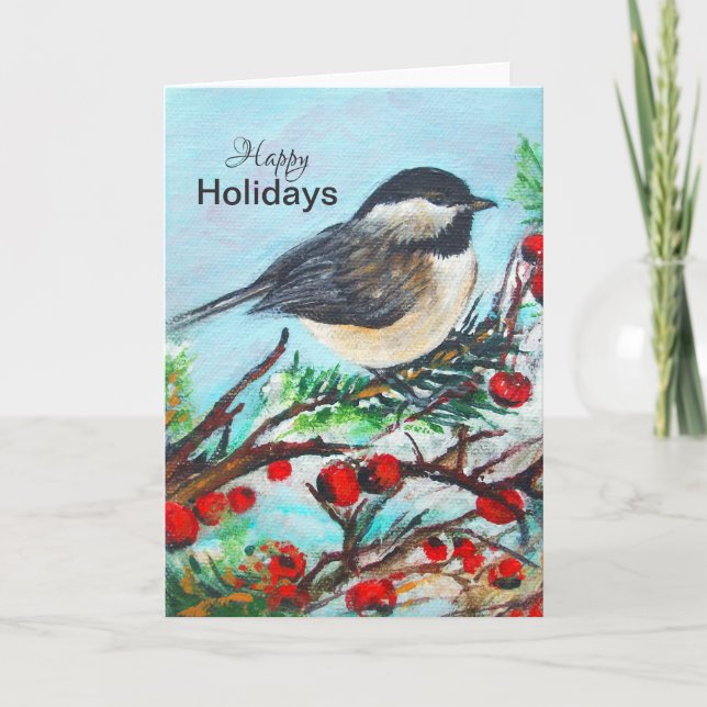 Chickadee Winter Happy Holidays Card Karte (Vorderseite)