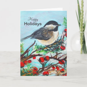 Chickadee Winter Happy Holidays Card Karte