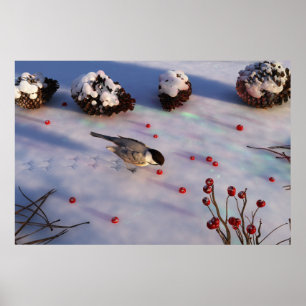 Chickadee Winter Print Poster