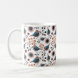 Chickadees Berries Blume Rosa Blauer Rost Kaffeetasse